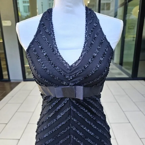 🆑️ Alexia Admor New York Cocktail Dress Black Halter Lace Drop Waist Bow Mini S