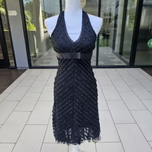 🆑️ Alexia Admor New York Cocktail Dress Black Halter Lace Drop Waist Bow Mini S