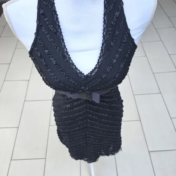 🆑️ Alexia Admor New York Cocktail Dress Black Halter Lace Drop Waist Bow Mini S
