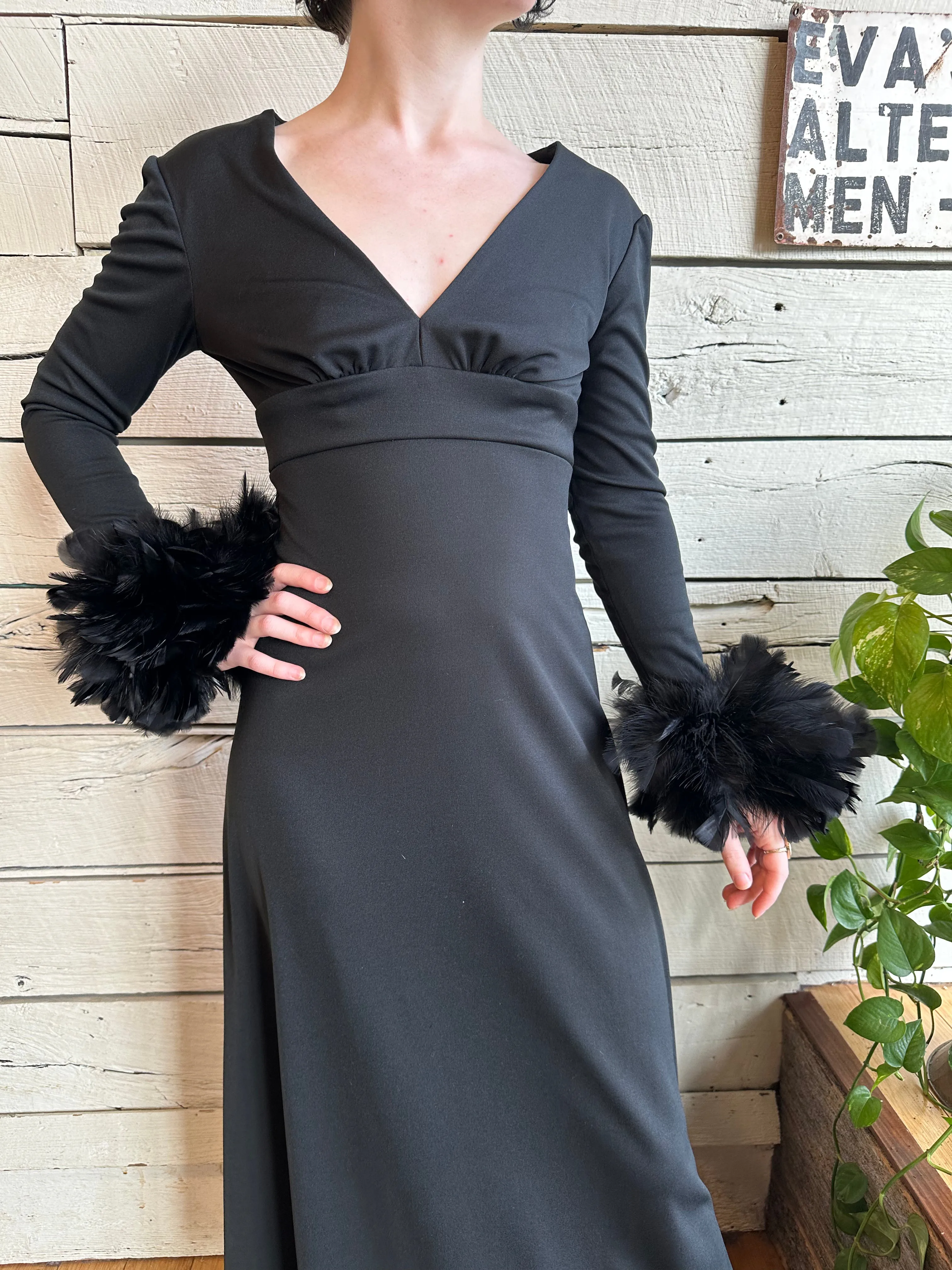 1970s feather cuff dress