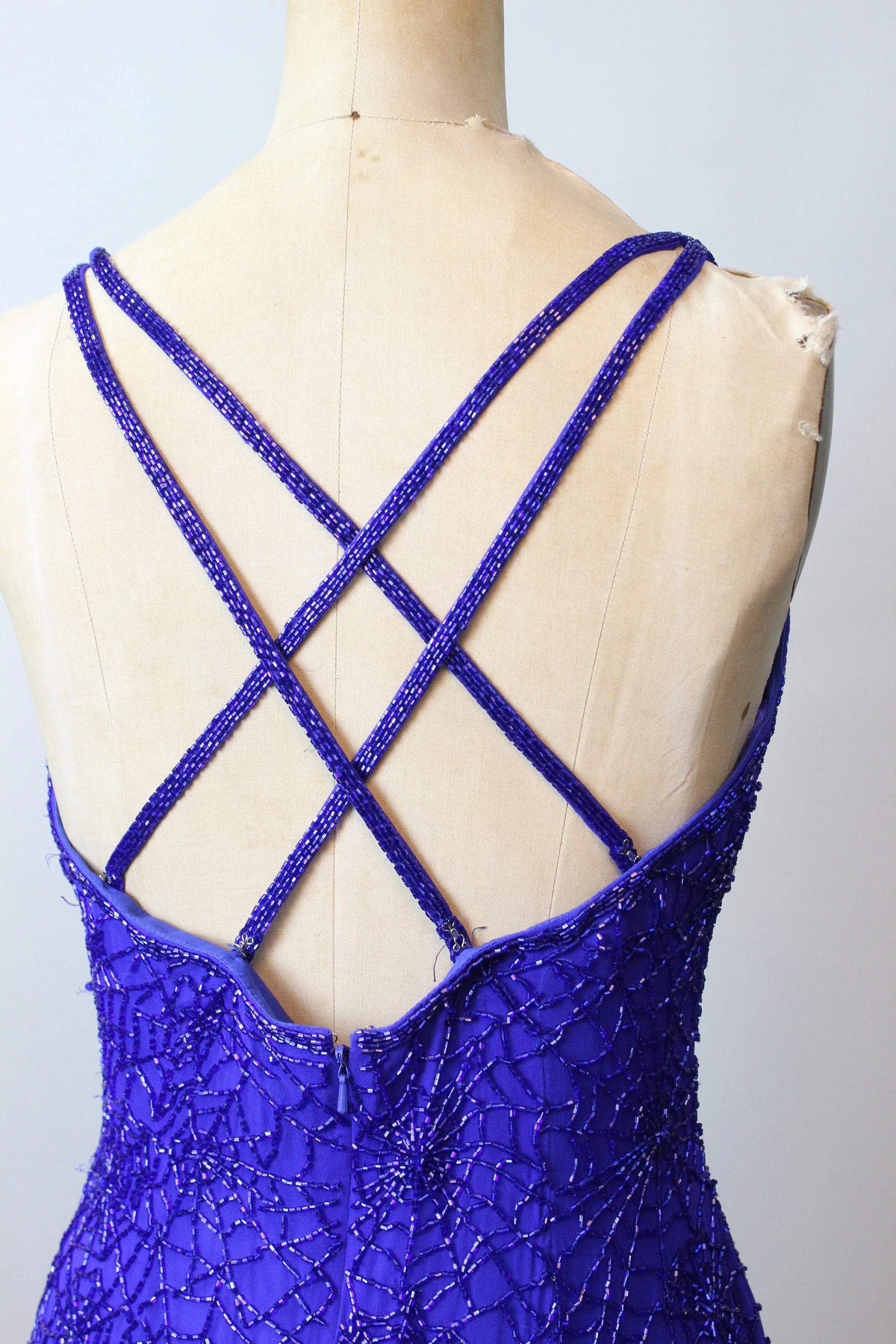 1990s OLEG CASSINI SPIDERWEB beaded dress xs | new fall