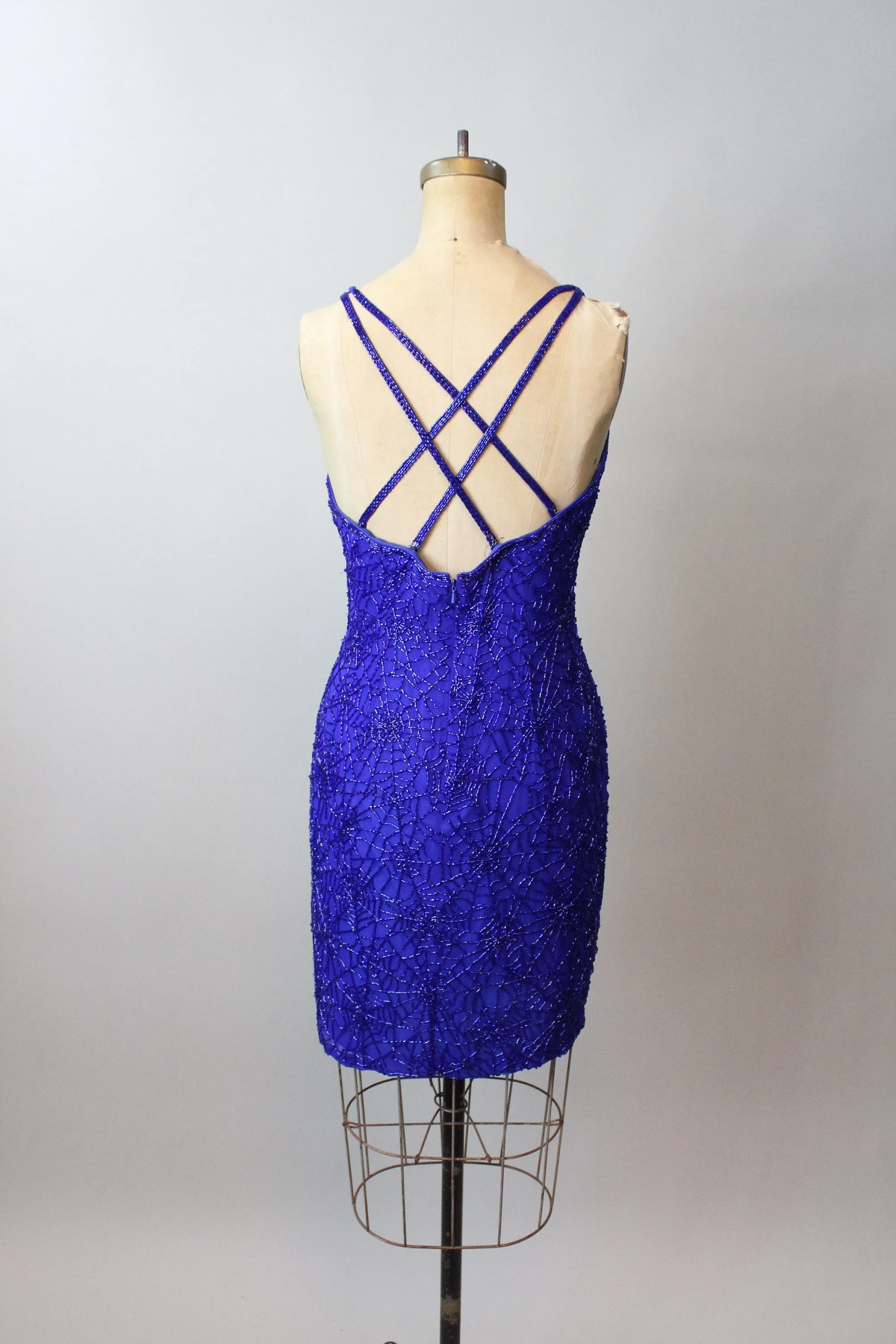 1990s OLEG CASSINI SPIDERWEB beaded dress xs | new fall