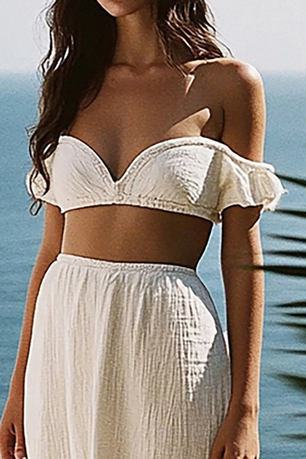 2 Piece White A Line High Low Off The Shoulder Graduation Dress