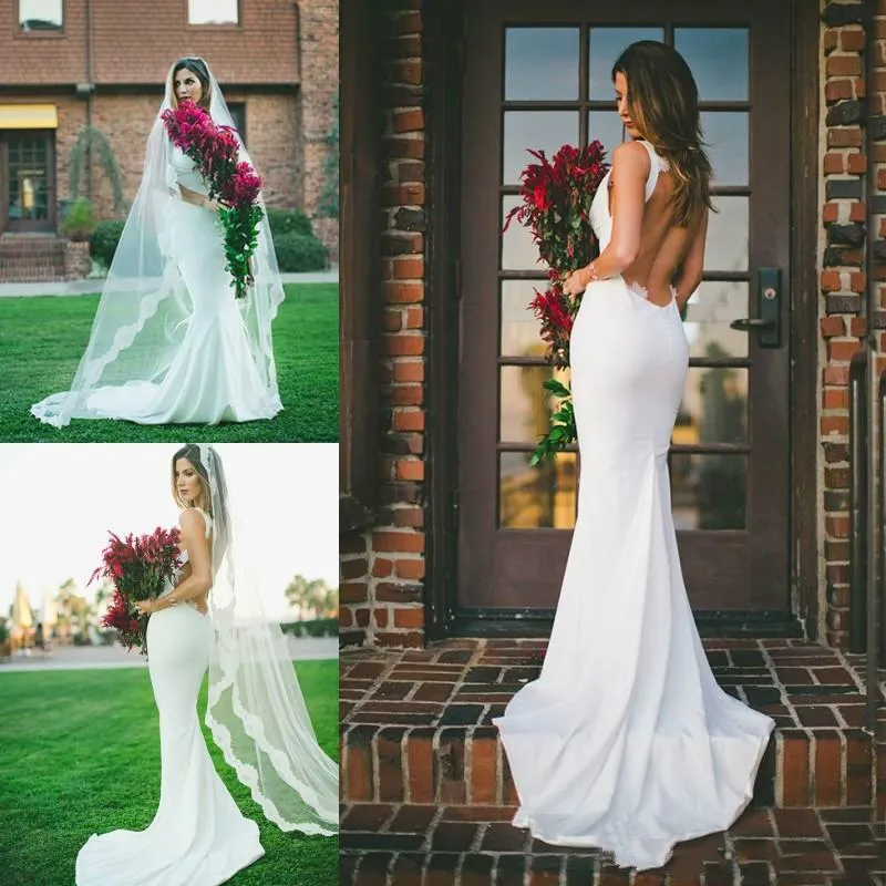 2019 Sexy Mermaid Wedding Dress Outdoors Backless Sleeveless Summer Bridal Gowns Cheap