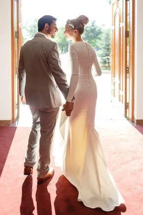 2019 Spring Simple Wedding Dress with Long Sleeves