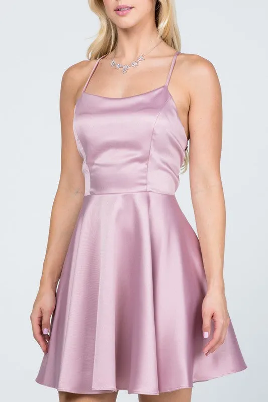 25713 Satin-like fit and flare dress