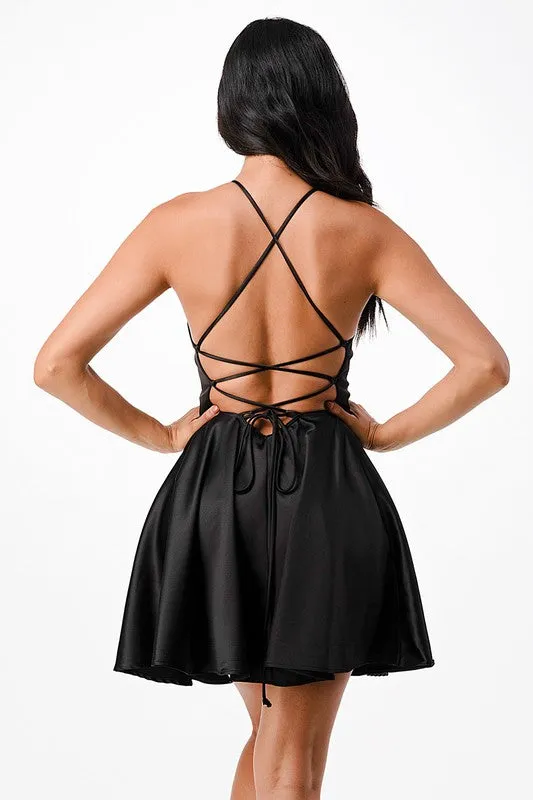 25713 Satin-like fit and flare dress