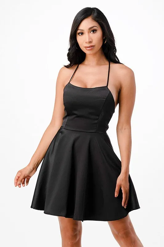 25713 Satin-like fit and flare dress