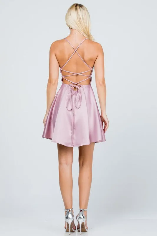 25713 Satin-like fit and flare dress