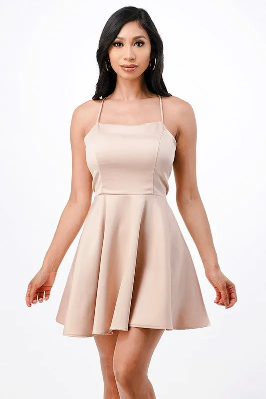 25713 Satin-like fit and flare dress