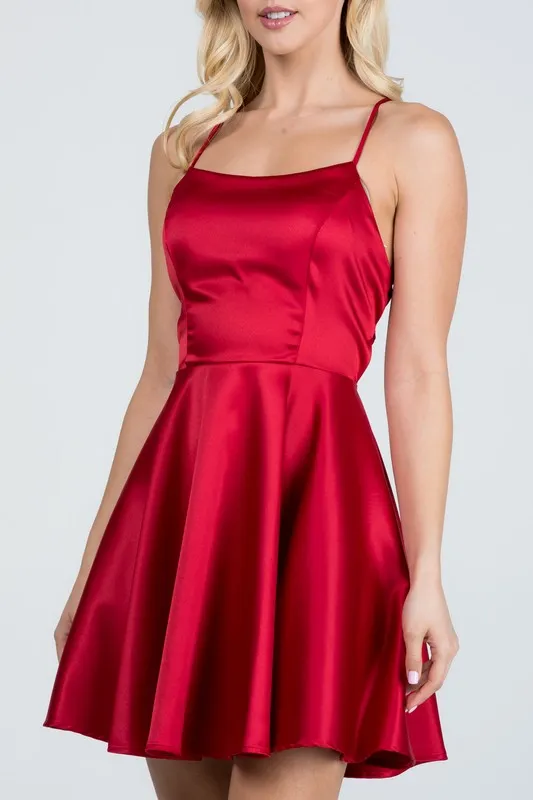 25713 Satin-like fit and flare dress