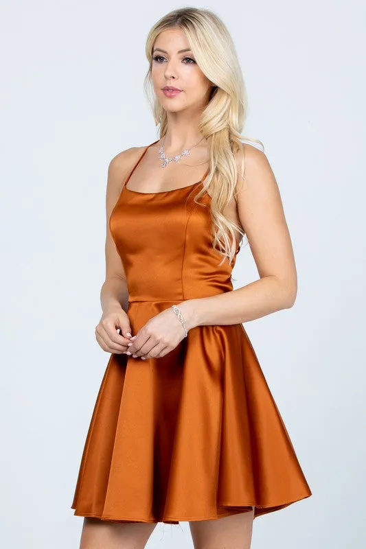 25713 Satin-like fit and flare dress