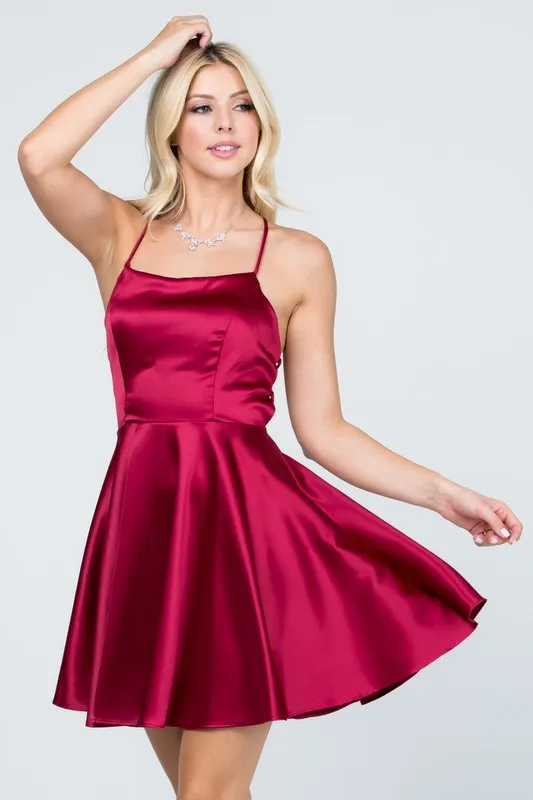 25713 Satin-like fit and flare dress