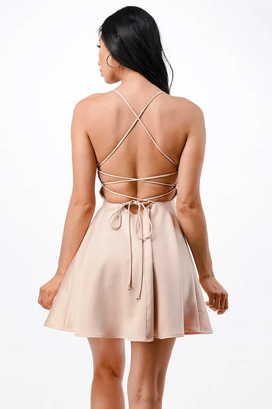 25713 Satin-like fit and flare dress