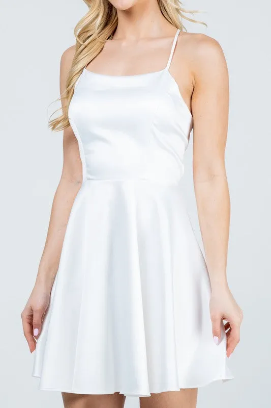 25713 Satin-like fit and flare dress