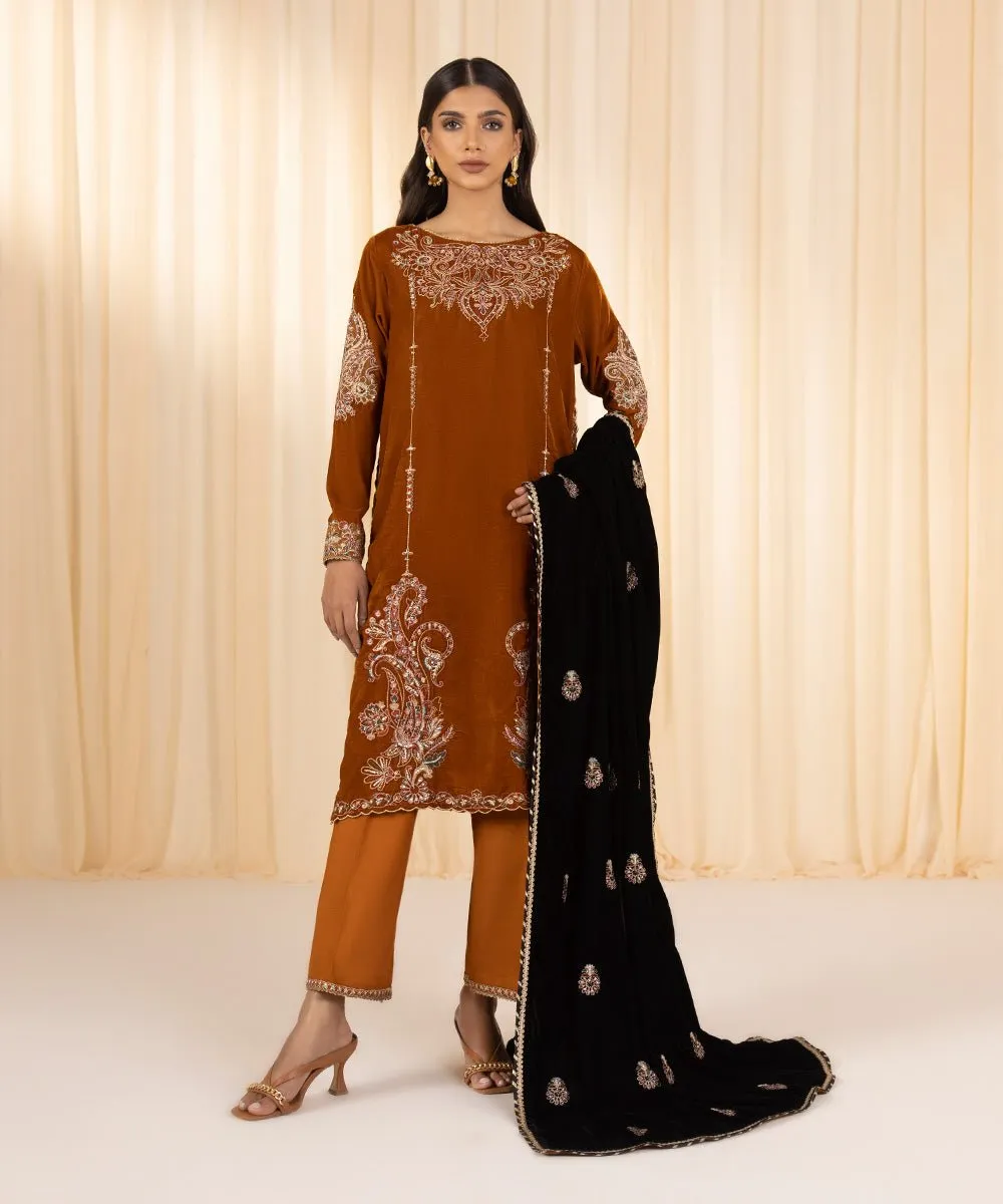 3 Piece - Embroidered Velvet Suit