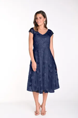 3D Floral and Sequin V-Neck Dress