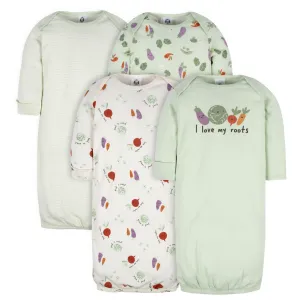 4-Pack Baby Neutral Happy Veggies Gowns