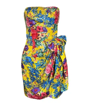 80s Bellville Sassoon Yellow Floral Silk & Sequined Cocktail Dress