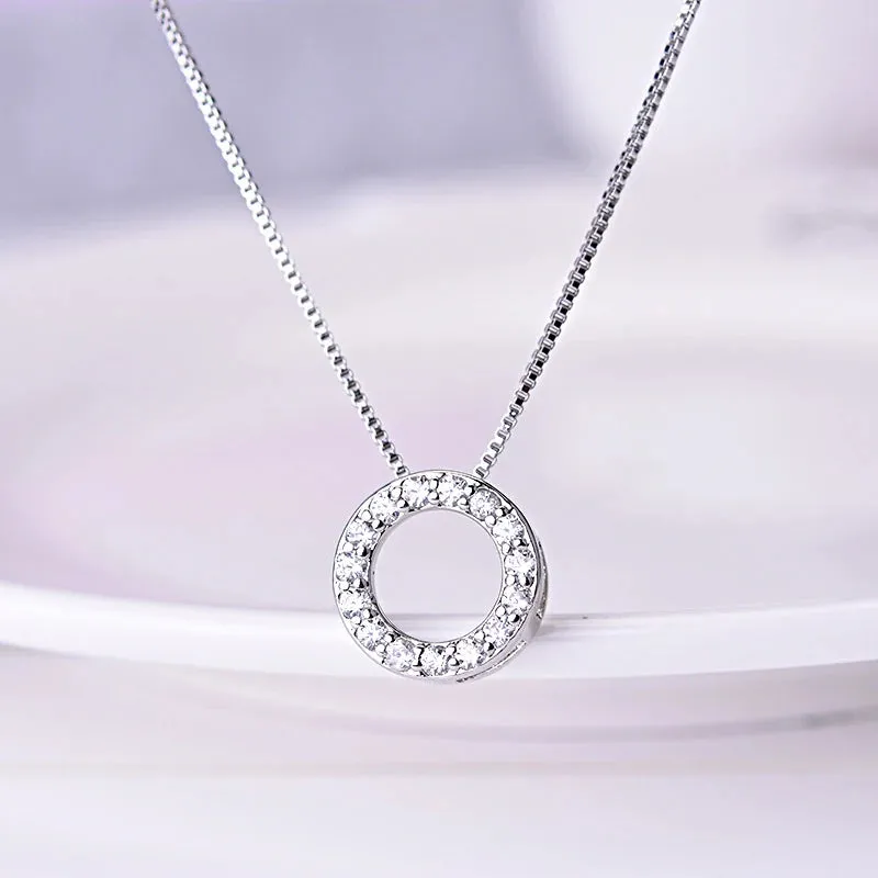 925 Sterling Silver Jewelry Fine Round Cubic Zirconia Pendant Necklaces New Fashion Trend for Women Semi Circle CV Clavicle Chain Gift for Her