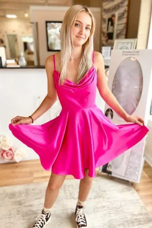 A-line Cowl Neck Lace-Up Short Homecoming Dresses