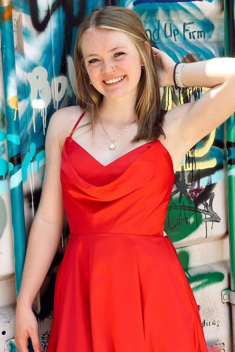 A-line Cowl Neck Lace-Up Short Homecoming Dresses