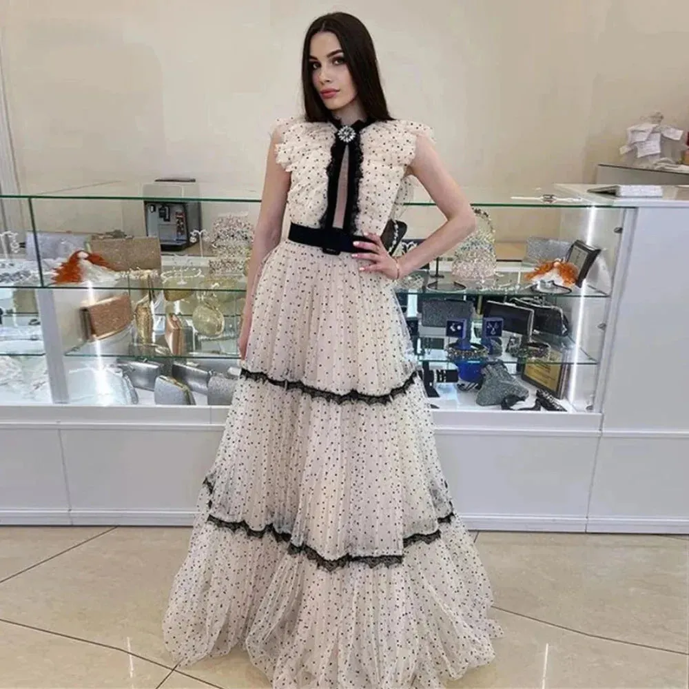 A Line Dotted Tulle Lace Prom Dresses Vintage Long Party Dress Women Formal Evening Gowns Occasion Event Outfit