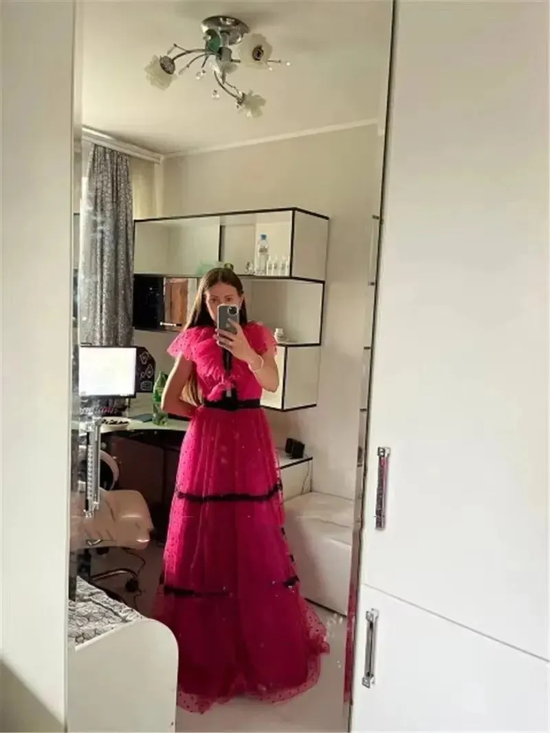 A Line Dotted Tulle Lace Prom Dresses Vintage Long Party Dress Women Formal Evening Gowns Occasion Event Outfit