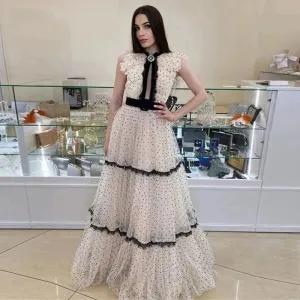 A Line Dotted Tulle Lace Prom Dresses Vintage Long Party Dress Women Formal Evening Gowns Occasion Event Outfit