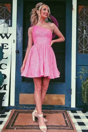A-line One Shoulder Sequins Homecoming Dresses