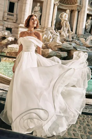 A-line Organza Wedding Dresses with Off-the-shoulder Neckline