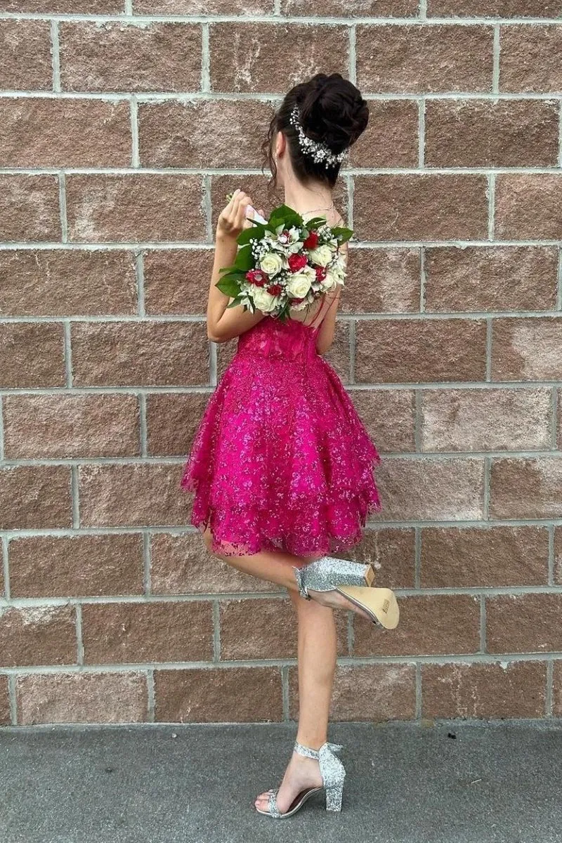 A-line Sequin Lace Short Homecoming Dresses