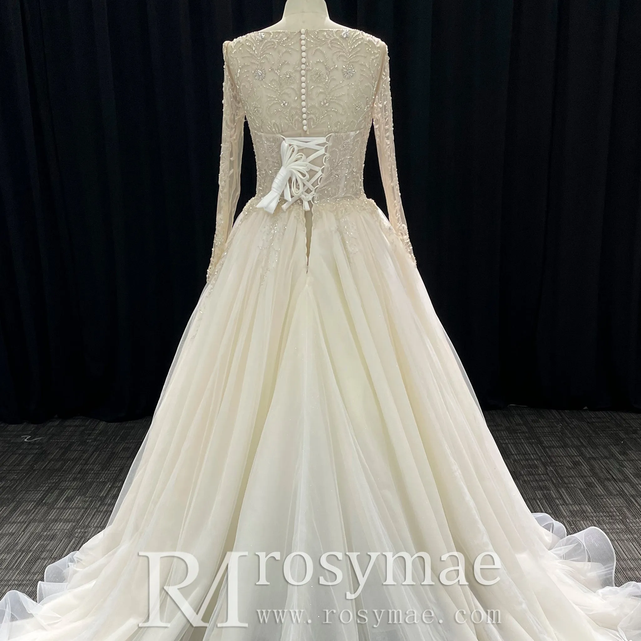 A Line Sheer Sleeves Wedding Dresses & Gowns