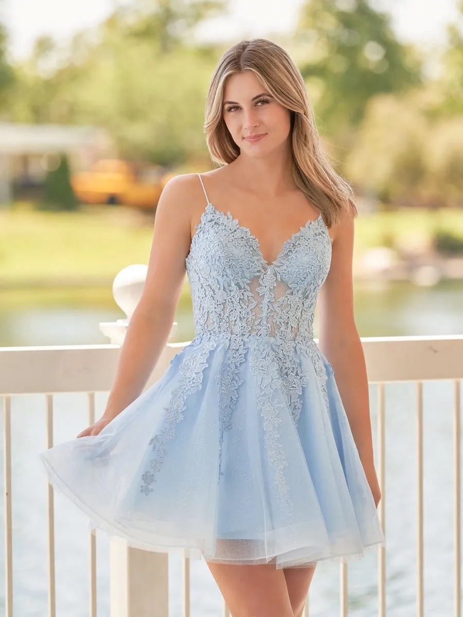 A-line Spaghetti-Straps Lace Homecoming Dresses with Appliques