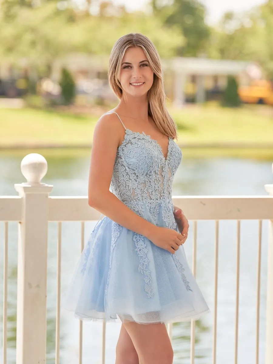 A-line Spaghetti-Straps Lace Homecoming Dresses with Appliques