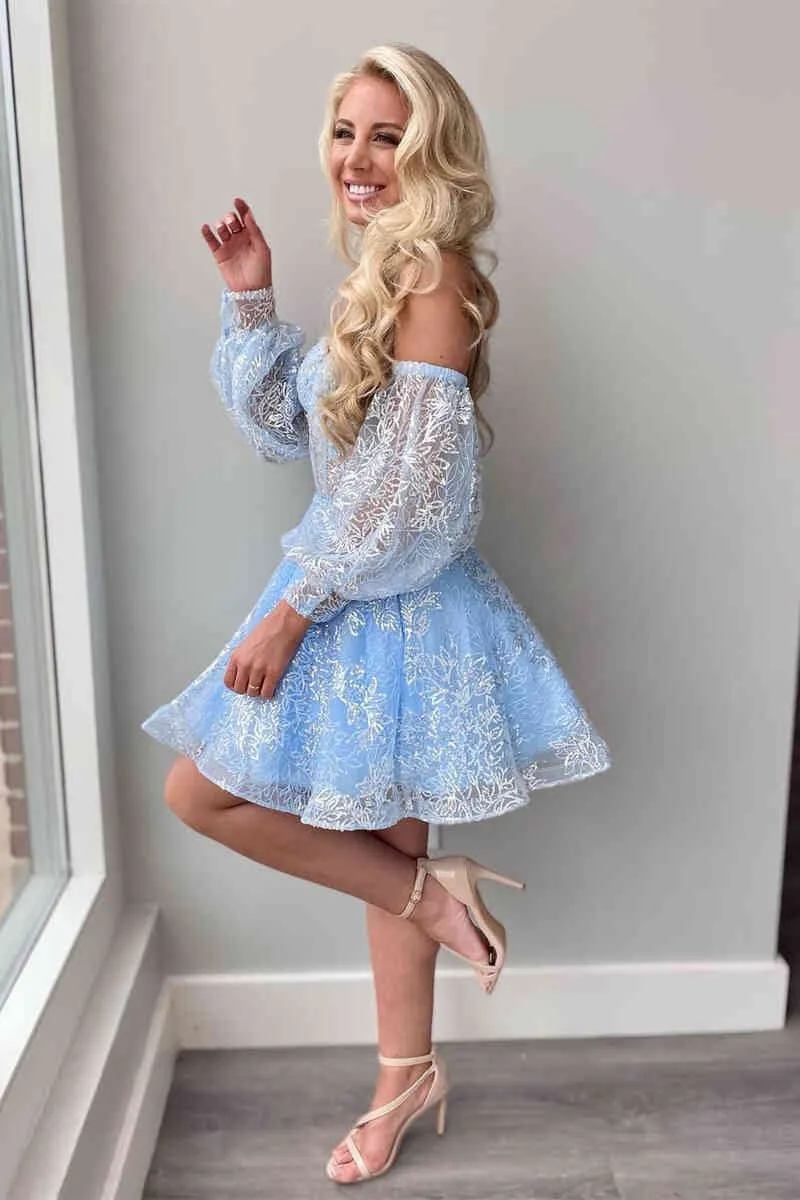A-line Sweetheart Corset Homecoming Dresses with Sleeves