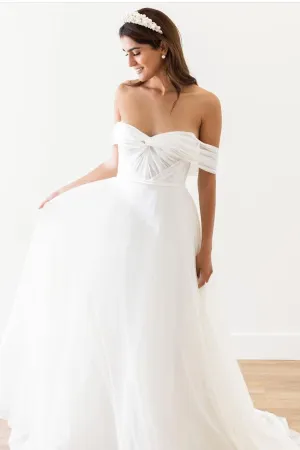 A-line Tulle Beach Wedding Gown Off-the-Shoulder