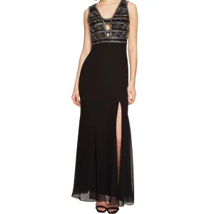ADRIANNA PAPELL Black Embellished Top Long Dress Size 4 NWT