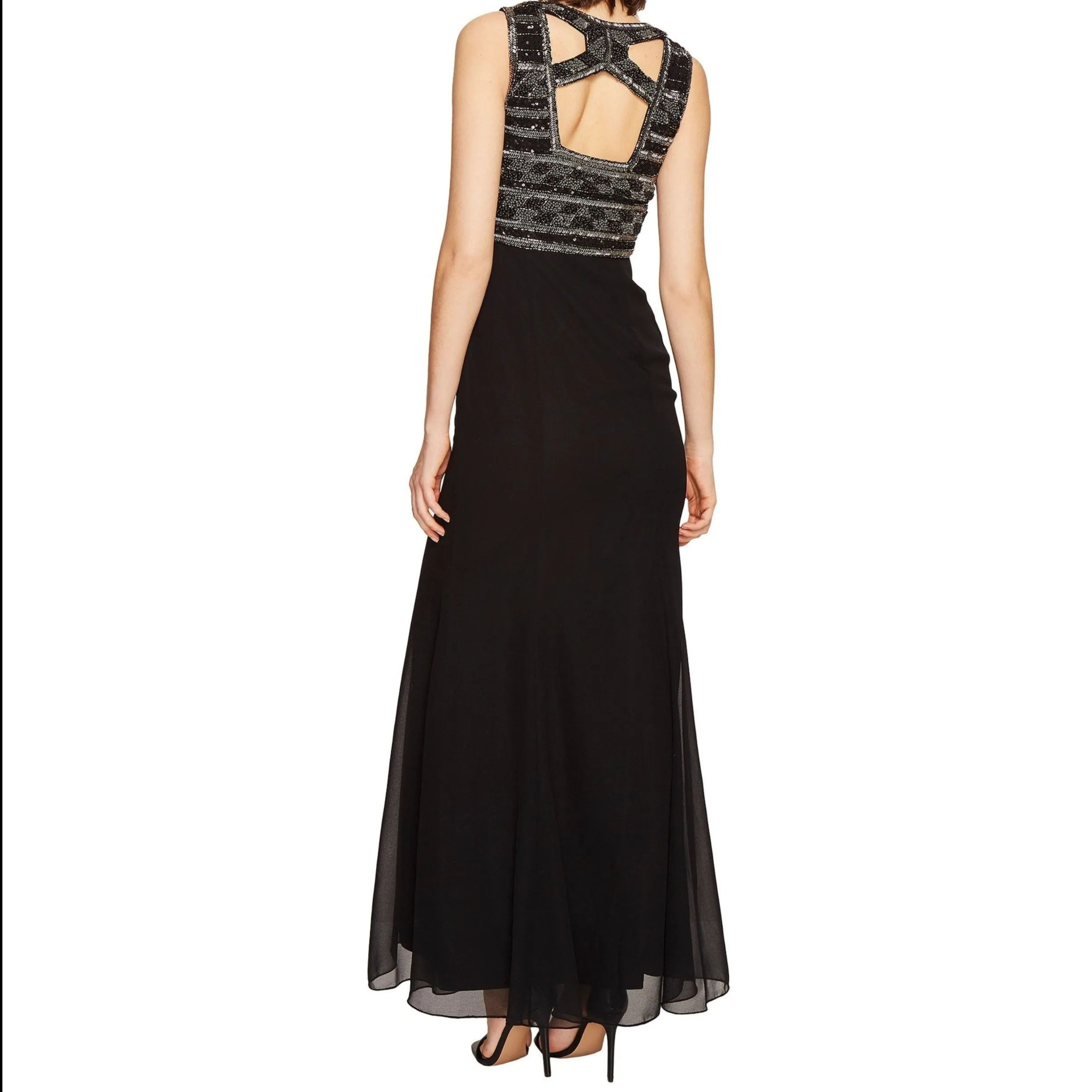 ADRIANNA PAPELL Black Embellished Top Long Dress Size 4 NWT