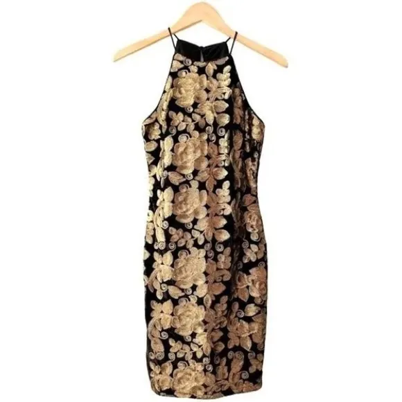 Akira Black &amp; Gold Floral dress size Medium