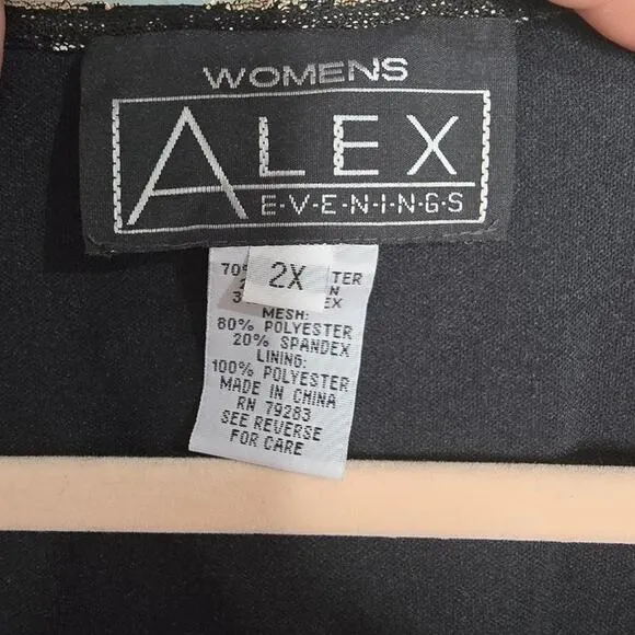 ALEX EVENINGS Womens Plus Size 2X Gold Black Sequins Jacket Tank Set Round Neck