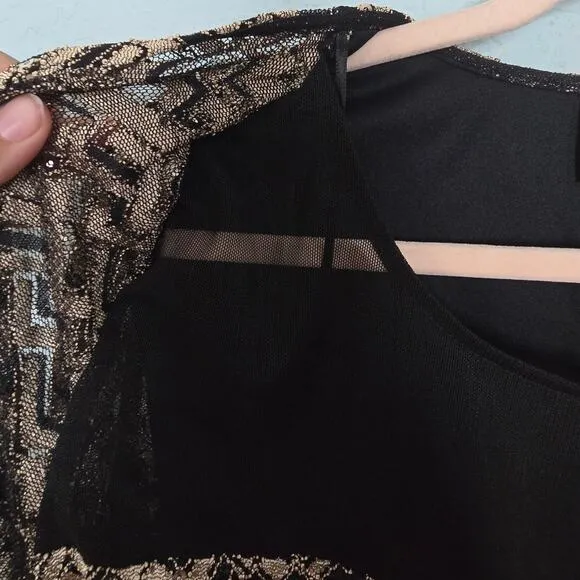 ALEX EVENINGS Womens Plus Size 2X Gold Black Sequins Jacket Tank Set Round Neck