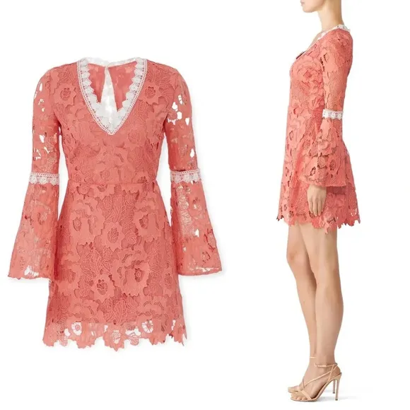 Alexia Admore Pink Contrast Crochet Lace Fit &amp; Flare Mini Dress Size XS