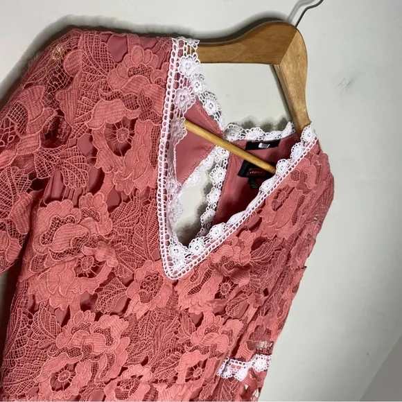 Alexia Admore Pink Contrast Crochet Lace Fit &amp; Flare Mini Dress Size XS
