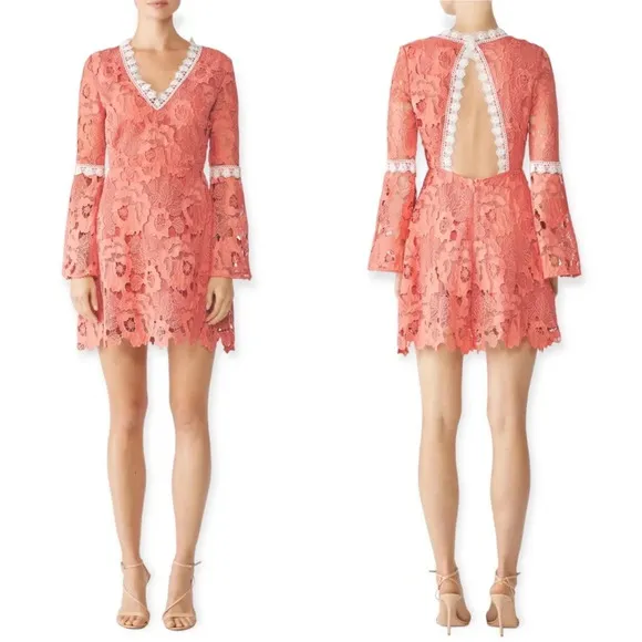 Alexia Admore Pink Contrast Crochet Lace Fit &amp; Flare Mini Dress Size XS