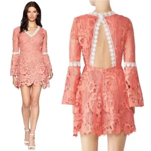 Alexia Admore Pink Contrast Crochet Lace Fit &amp; Flare Mini Dress Size XS