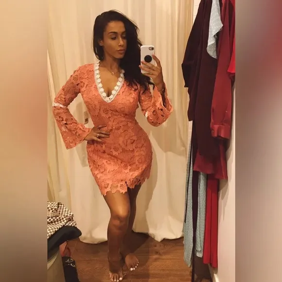 Alexia Admore Pink Contrast Crochet Lace Fit &amp; Flare Mini Dress Size XS
