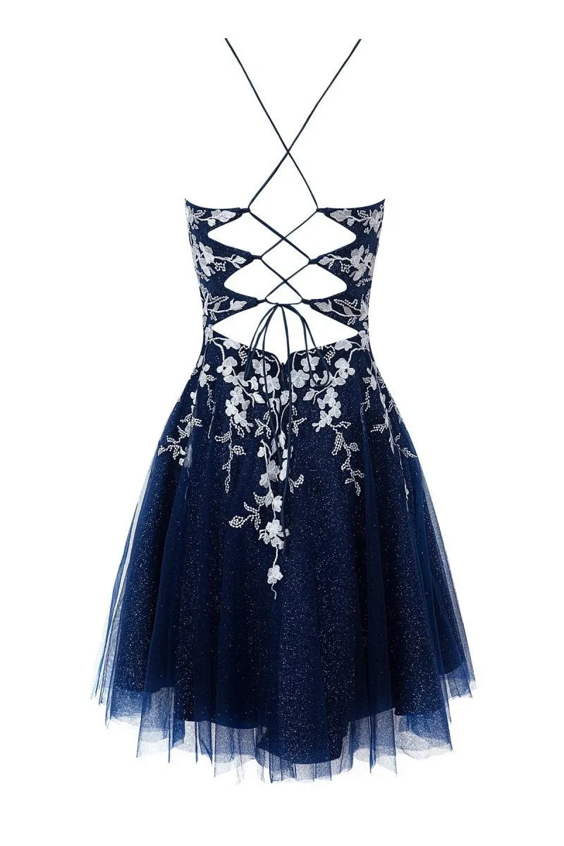 Aline Short Glitter Tulle Homecoming Dresses with Appliques