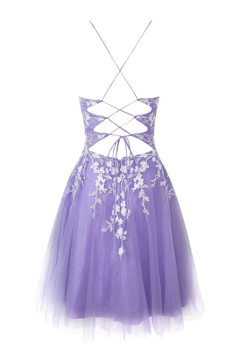 Aline Short Glitter Tulle Homecoming Dresses with Appliques