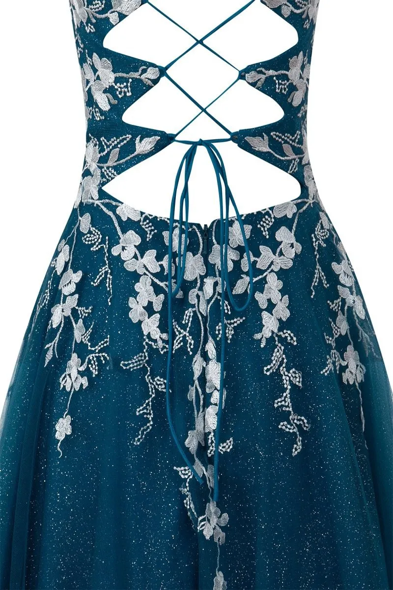 Aline Short Glitter Tulle Homecoming Dresses with Appliques